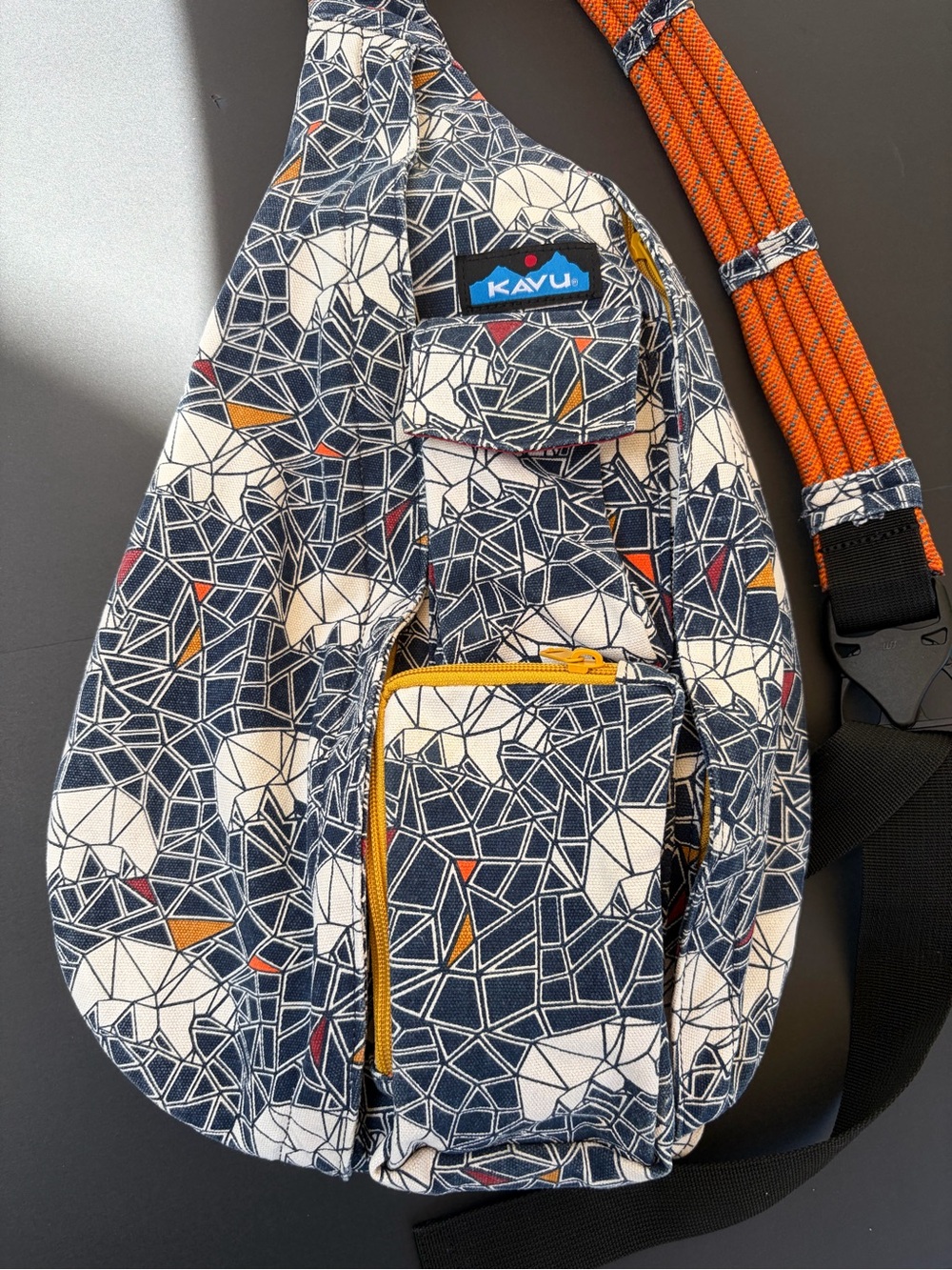 KAVU Rope Sling Bag Polar Mosaic Navy Cream Geometric Crossbody Backpack 10L